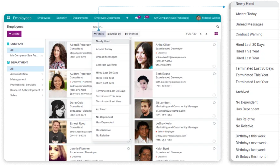 CBMS Search filter in Employees Application