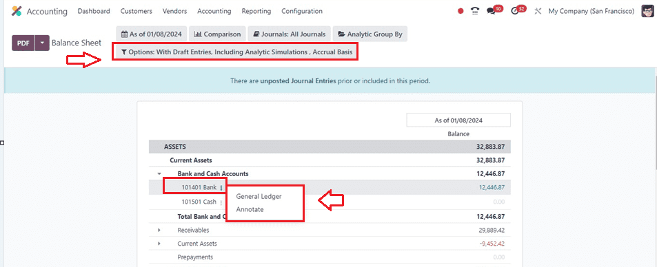 An Overview of Balance Sheet Reporting Section Available Inside the Odoo 17 Accounting-cybrosys