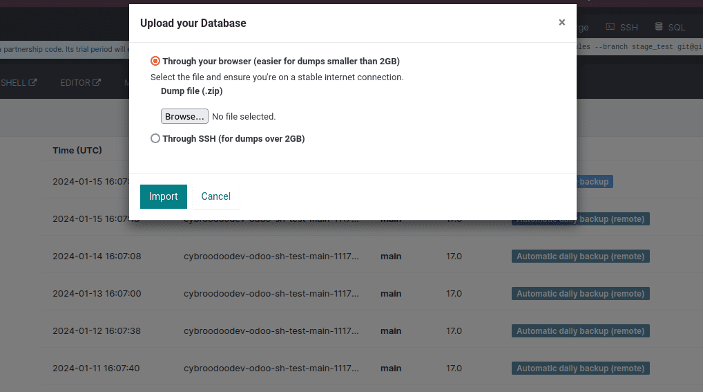 How to Import Database in Odoo Sh-cybrosys