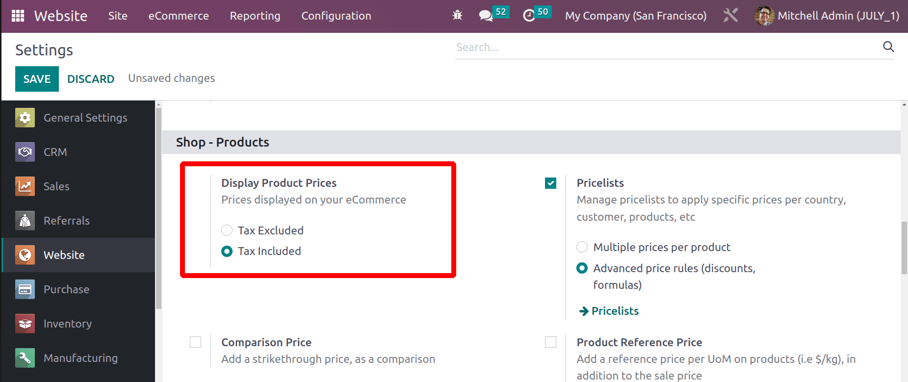 How to Manage Online Sales With Tax Included & Tax Excluded Prices in Odoo 16-cybrosys