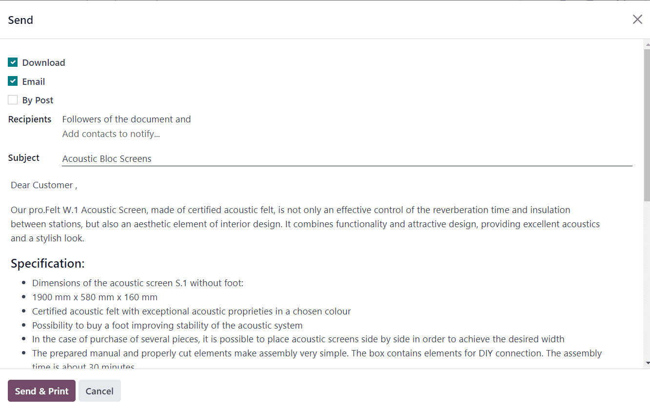 How to Send Product Specifications to the Customer's Mail Using Odoo 17-cybrosys