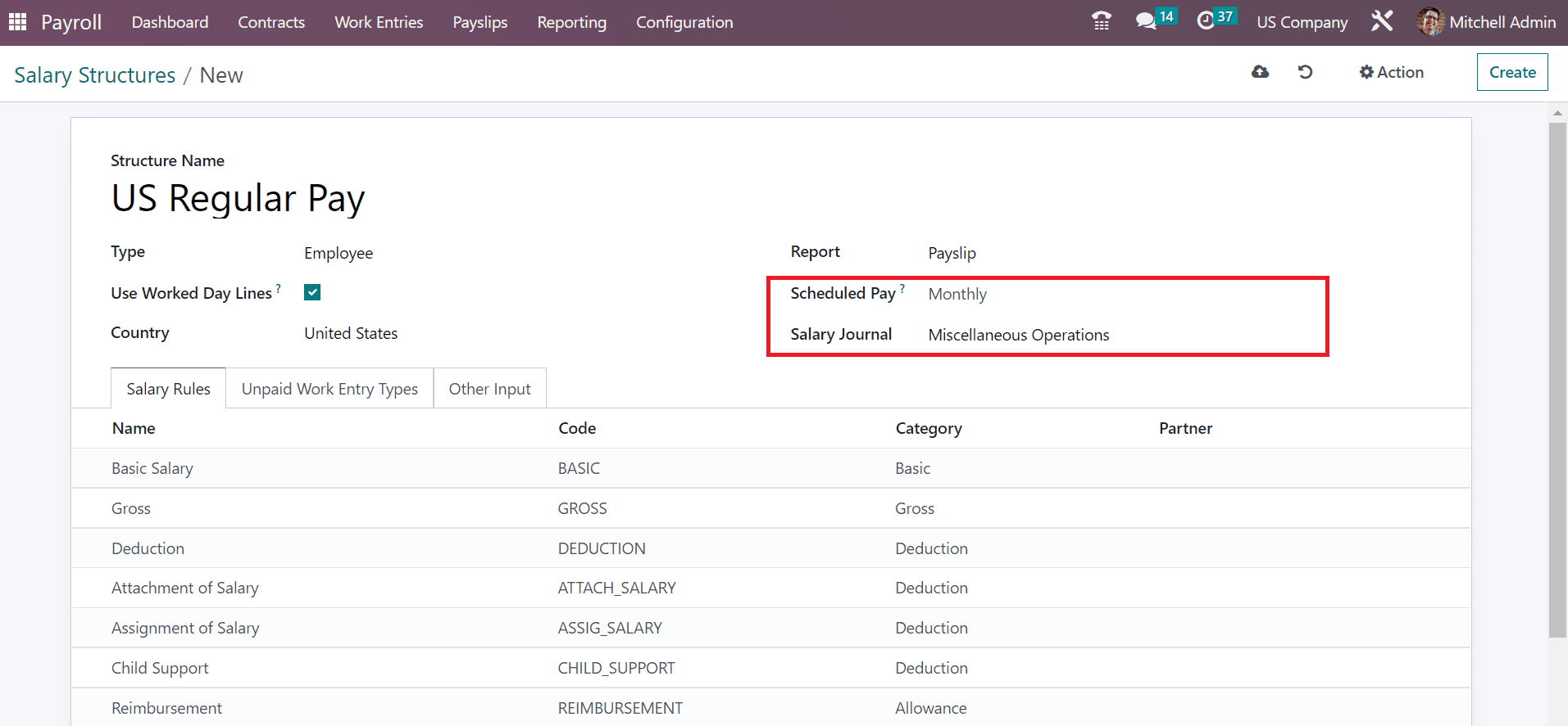 How to Setup Payslip for a US Company Using Odoo 16 Payroll?-cybrosys