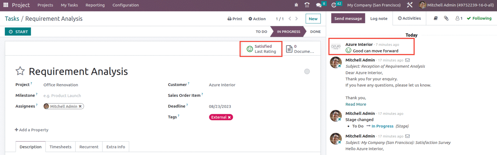 How to Track Customer Satisfaction on Tasks With Odoo 16 Project App-cybrosys