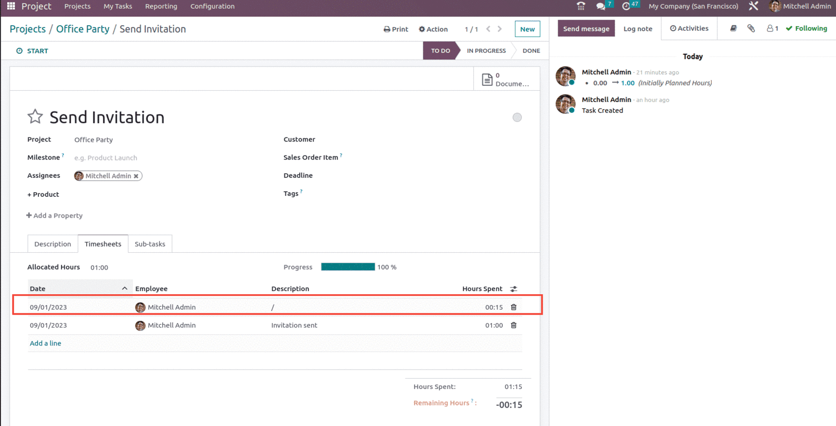 How to Track Time Spent on the Tasks With Odoo 16 Project App-cybrosys