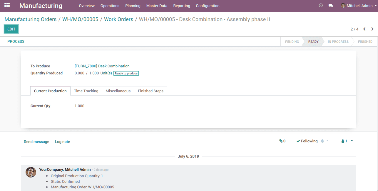 multi-step production in odoo v12