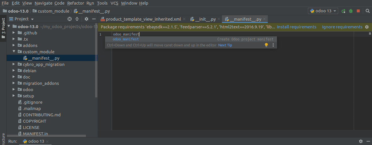 odoo-13-module-development-with-pycharm-templates-cybrosys
