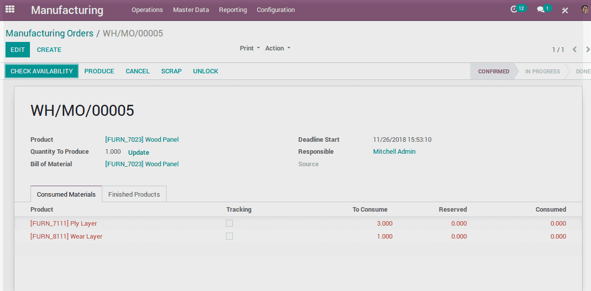 odoo manufacturing v12