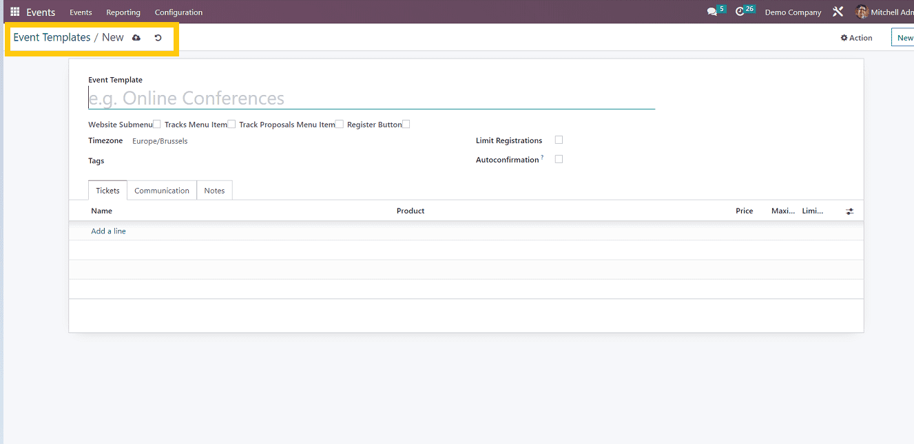 Overview of Configuration Menu of Odoo 16 Events App