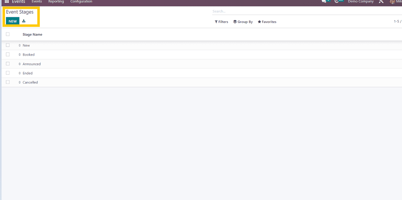 Overview of Configuration Menu of Odoo 16 Events App