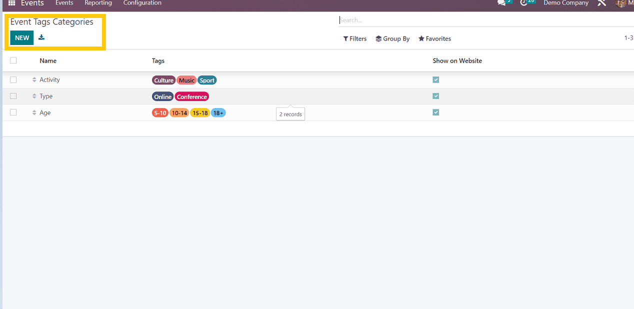 Overview of Configuration Menu of Odoo 16 Events App