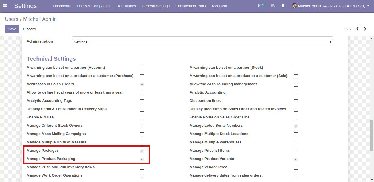 packages in odoo v12