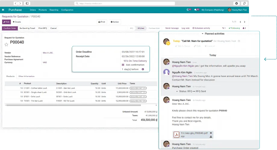 Manage Requests for quotation and Purchase orders - CBMS Purchase order software