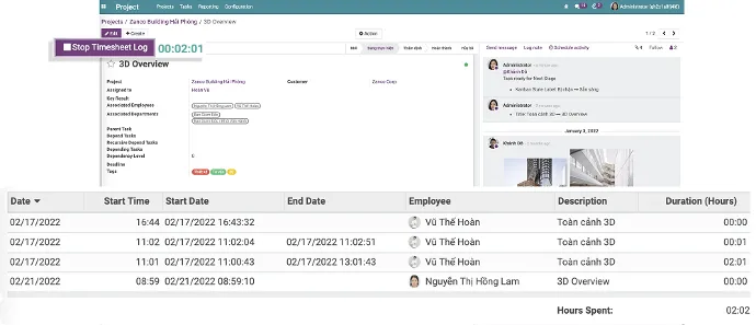 Timesheets log