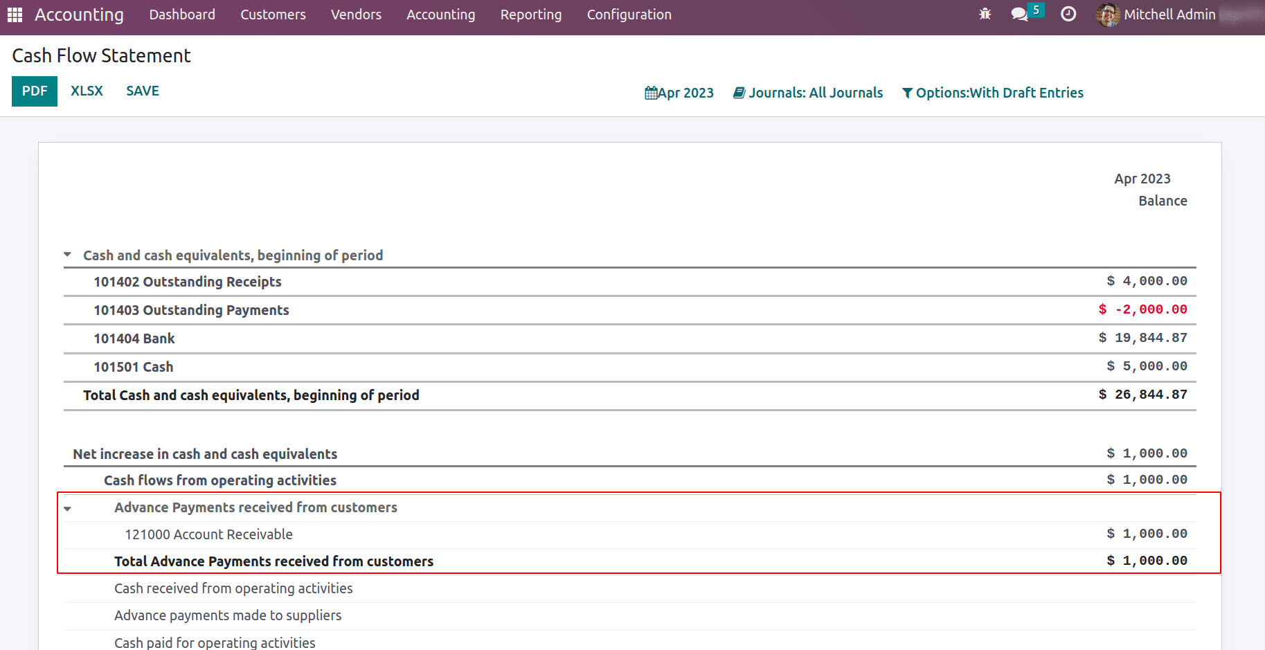 What is Cash Flow Statement in Odoo 16 Accounting