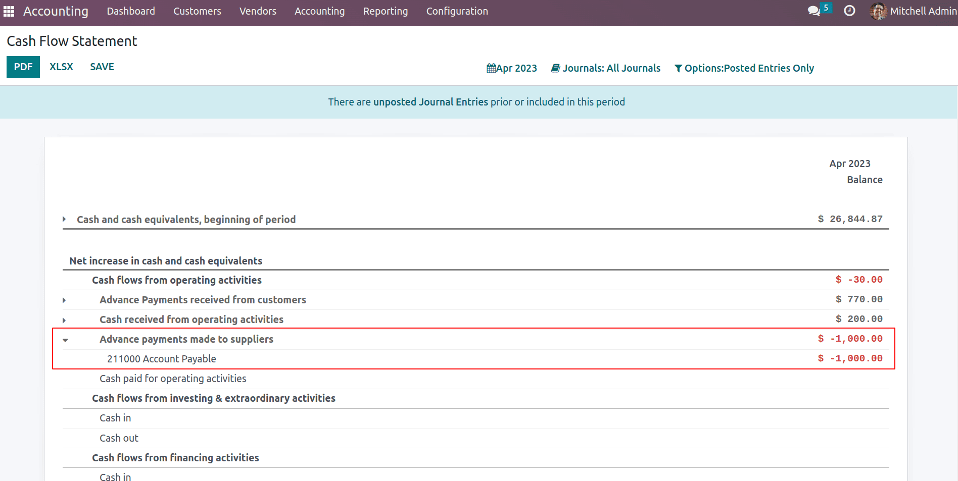 What is Cash Flow Statement in Odoo 16 Accounting