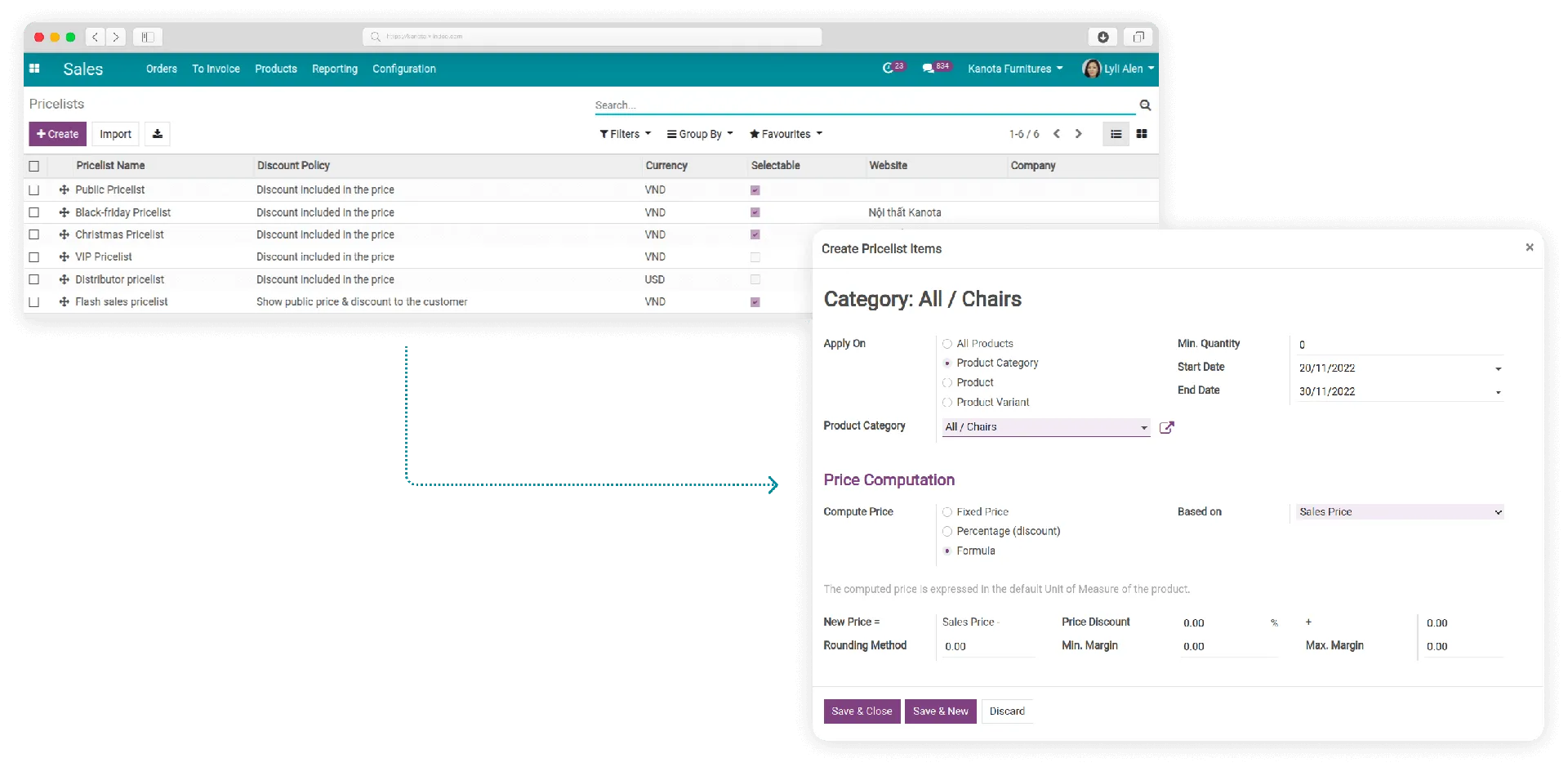 Create pricelist with CBMS Sales