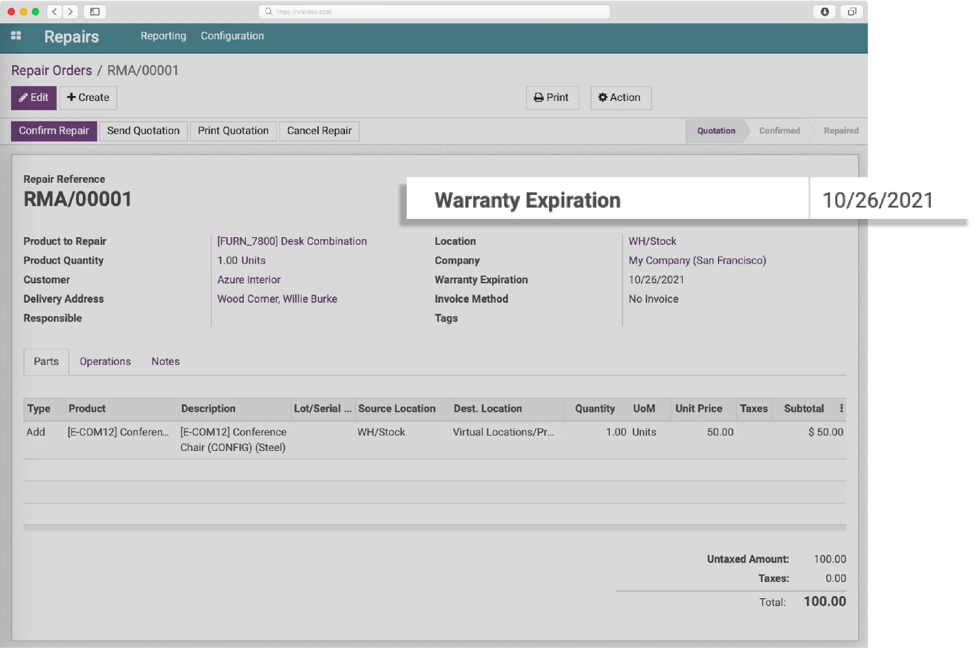 Integrated with Maintenance and Warranty application - CBMS Repair